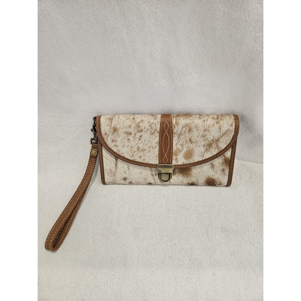 Myra Aria Spotted Hair-on Cowhide Leather Clutch Wallet with Tan Leather Trim